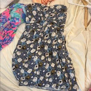 5th Culture Strapless Floral Dress - Blue and White